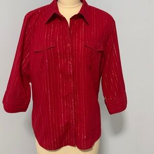 Style & Co. Women’s Red Button Down Stripe Shirt SZ18W